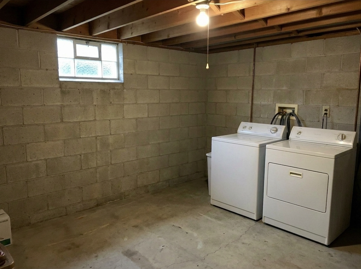 Basement after using PhotoClear's strongest decluttering mode.