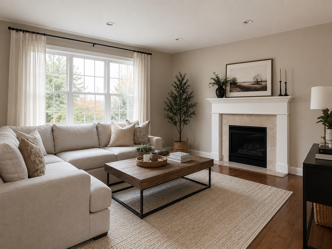 The same living room with corrected perspective and natural proportions.